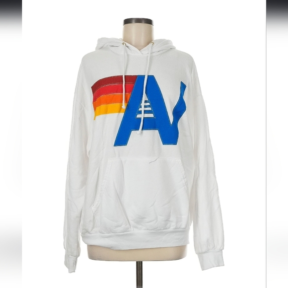 Aviator Nation NWT Logo Stitch Pullover Relaxed Hoodie Sweatshirt White Unisex M - Picture 9 of 9